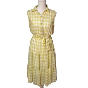 34. Nanette Lepore Yellow White Checkered‎ Midi Dress